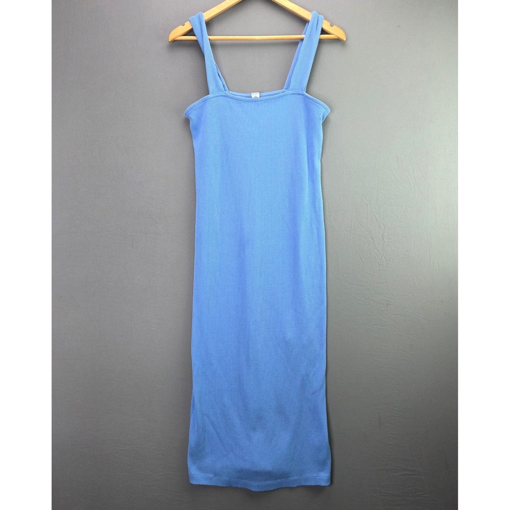 Old Navy Ribbed Midi Dress Large Blue Sleeveless Tank Square Neck Slit L